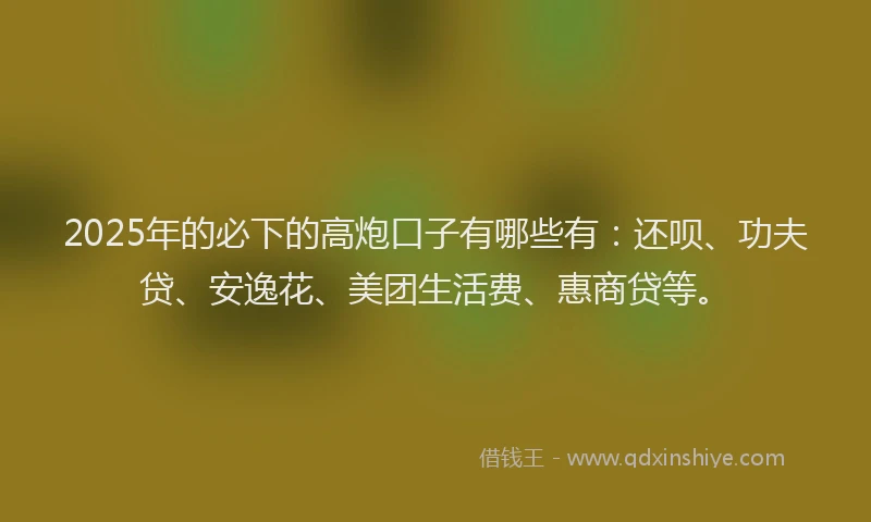 2025年的必下的高炮口子有哪些有：还呗、功夫贷、安逸花、美团生活费、惠商贷等。