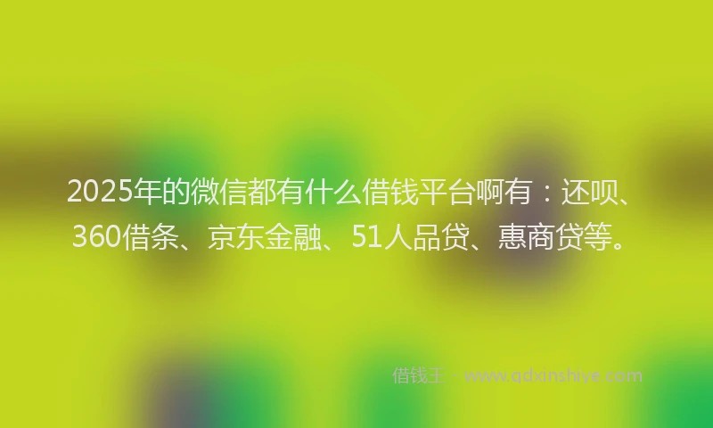 2025年的微信都有什么借钱平台啊有：还呗、360借条、京东金融、51人品贷、惠商贷等。