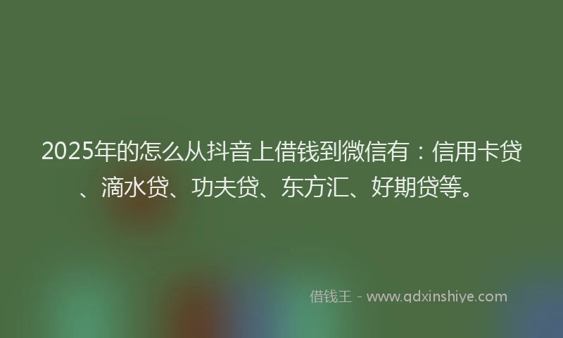 2025年的怎么从抖音上借钱到微信有：信用卡贷、滴水贷、功夫贷、东方汇、好期贷等。