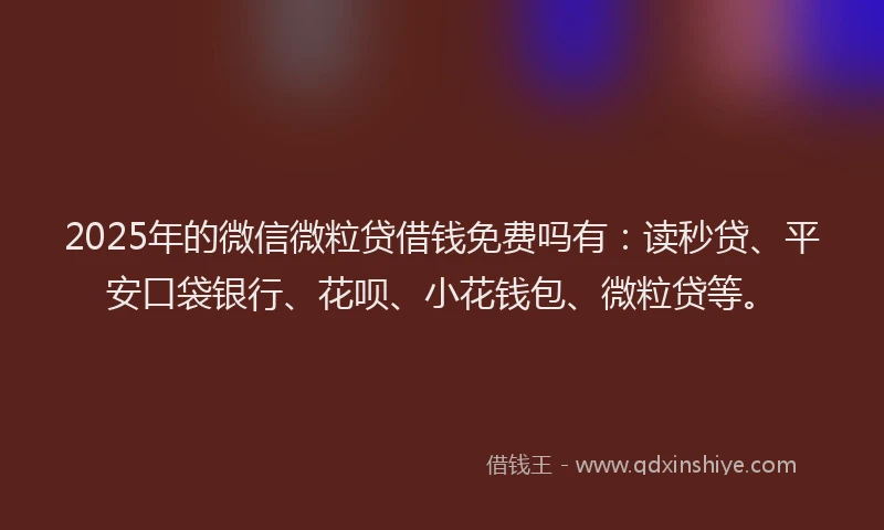2025年的微信微粒贷借钱免费吗有：读秒贷、平安口袋银行、花呗、小花钱包、微粒贷等。