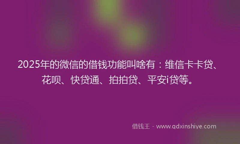 2025年的微信的借钱功能叫啥有：维信卡卡贷、花呗、快贷通、拍拍贷、平安i贷等。