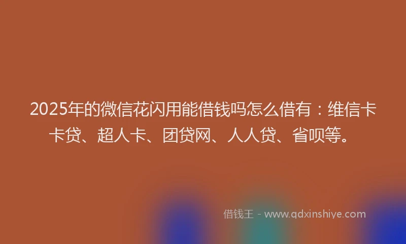 2025年的微信花闪用能借钱吗怎么借有：维信卡卡贷、超人卡、团贷网、人人贷、省呗等。