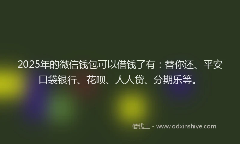 2025年的微信钱包可以借钱了有：替你还、平安口袋银行、花呗、人人贷、分期乐等。