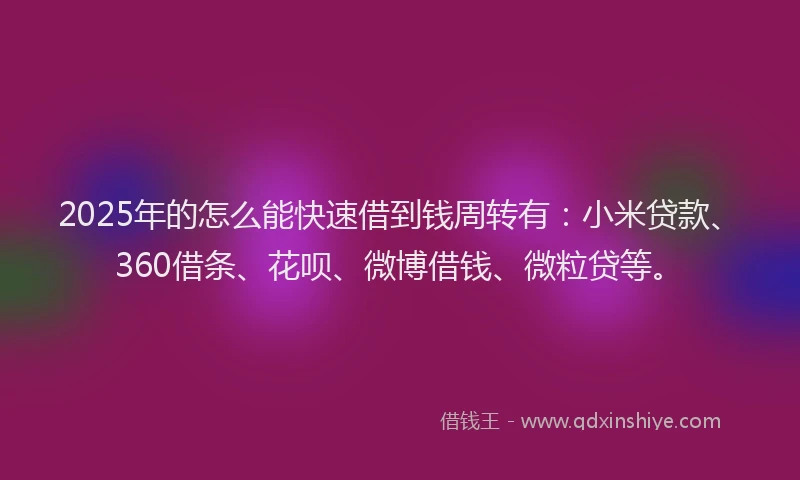 2025年的怎么能快速借到钱周转有：小米贷款、360借条、花呗、微博借钱、微粒贷等。