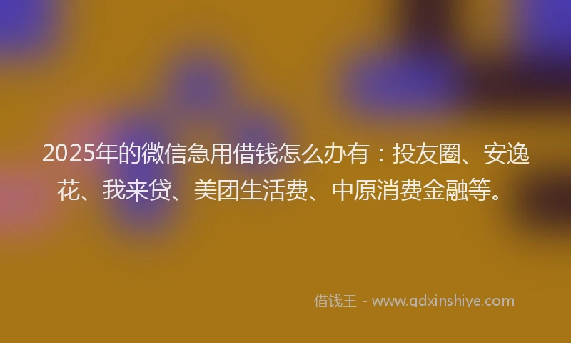 2025年的微信急用借钱怎么办有：投友圈、安逸花、我来贷、美团生活费、中原消费金融等。