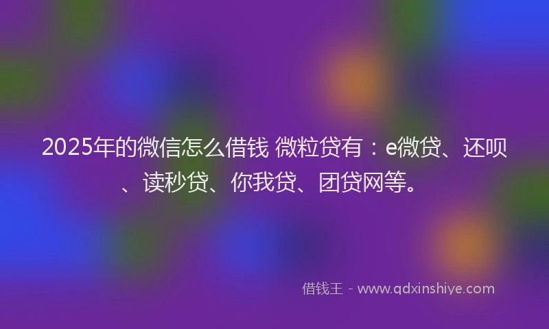 2025年的微信怎么借钱 微粒贷有：e微贷、还呗、读秒贷、你我贷、团贷网等。