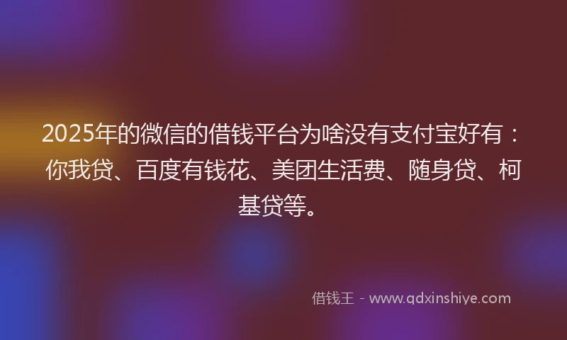 2025年的微信的借钱平台为啥没有支付宝好有：你我贷、百度有钱花、美团生活费、随身贷、柯基贷等。