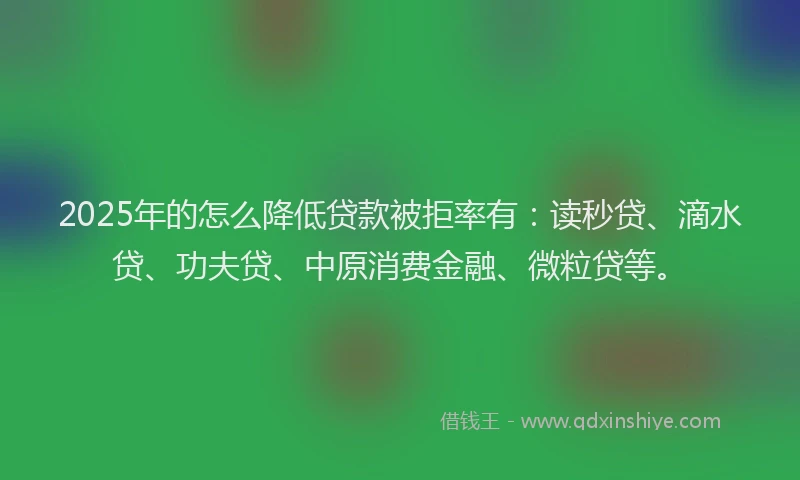 2025年的怎么降低贷款被拒率有：读秒贷、滴水贷、功夫贷、中原消费金融、微粒贷等。