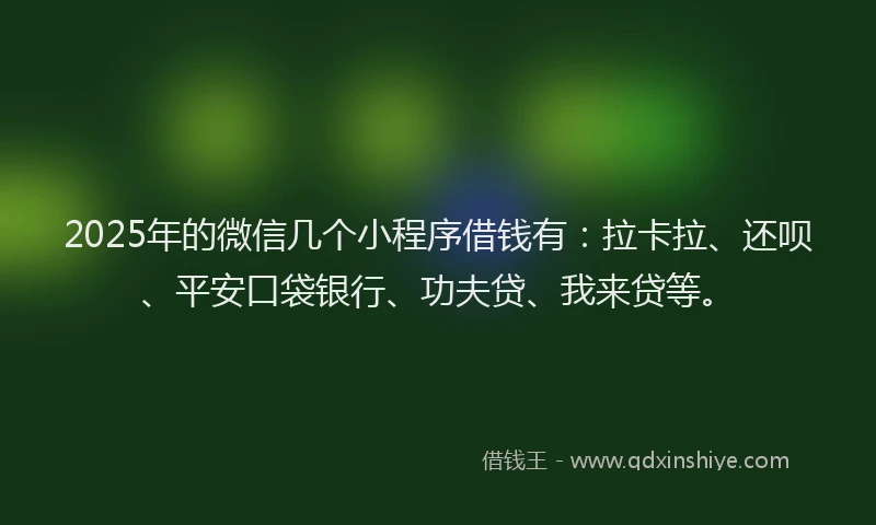2025年的微信几个小程序借钱有：拉卡拉、还呗、平安口袋银行、功夫贷、我来贷等。
