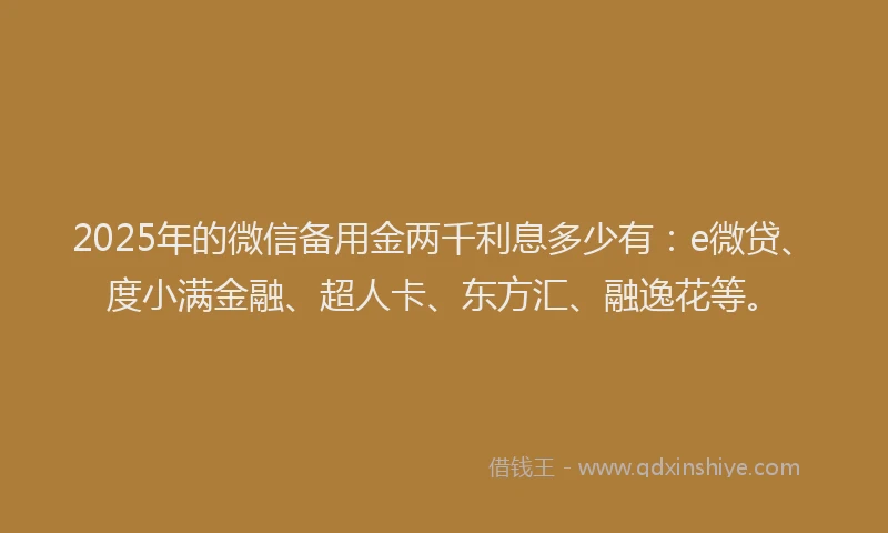 2025年的微信备用金两千利息多少有：e微贷、度小满金融、超人卡、东方汇、融逸花等。