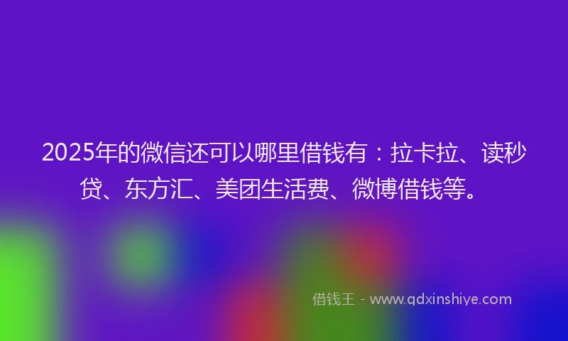 2025年的微信还可以哪里借钱有：拉卡拉、读秒贷、东方汇、美团生活费、微博借钱等。