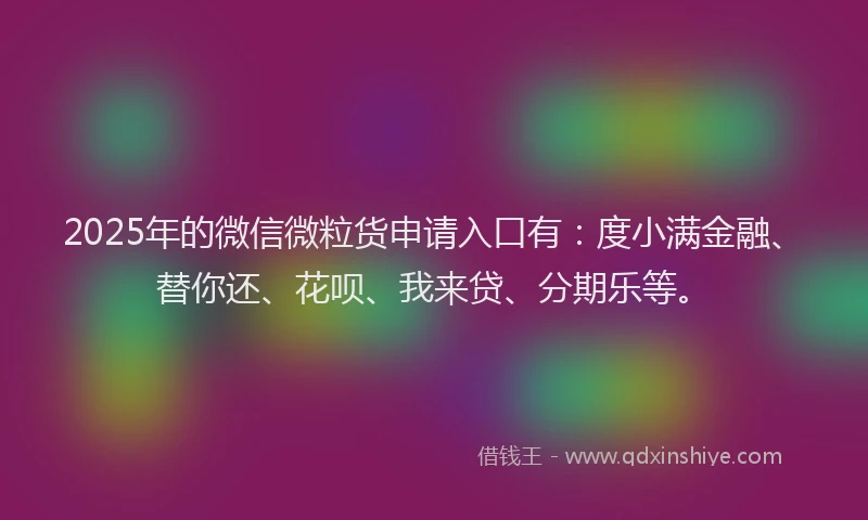 2025年的微信微粒货申请入口有：度小满金融、替你还、花呗、我来贷、分期乐等。