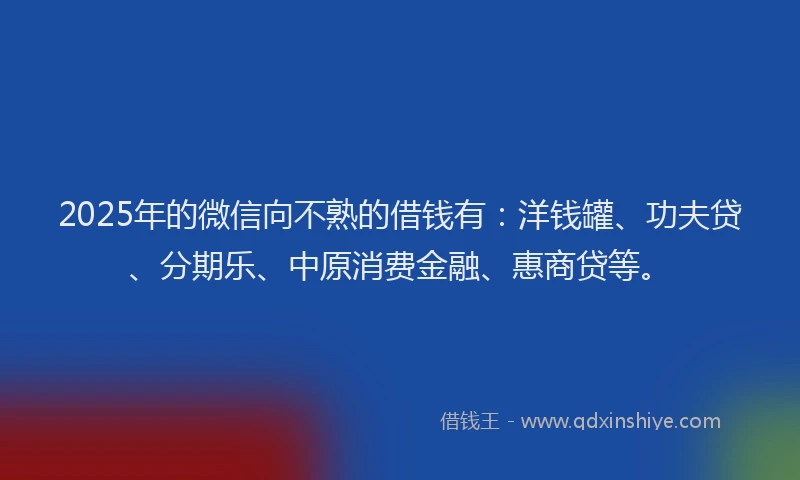 2025年的微信向不熟的借钱有：洋钱罐、功夫贷、分期乐、中原消费金融、惠商贷等。