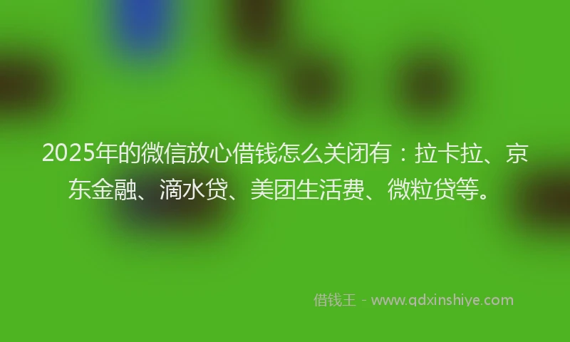 2025年的微信放心借钱怎么关闭有：拉卡拉、京东金融、滴水贷、美团生活费、微粒贷等。