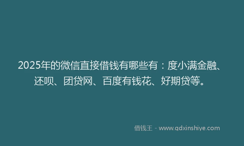 2025年的微信直接借钱有哪些有：度小满金融、还呗、团贷网、百度有钱花、好期贷等。