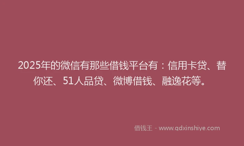 2025年的微信有那些借钱平台有：信用卡贷、替你还、51人品贷、微博借钱、融逸花等。