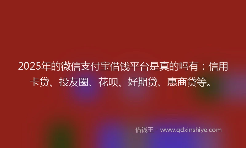 2025年的微信支付宝借钱平台是真的吗有：信用卡贷、投友圈、花呗、好期贷、惠商贷等。