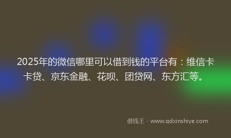 2025年的微信哪里可以借到钱的平台有：维信卡卡贷、京东金融、花呗、团贷网、东方汇等。