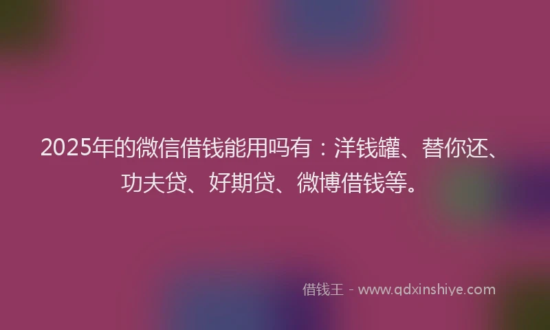 2025年的微信借钱能用吗有：洋钱罐、替你还、功夫贷、好期贷、微博借钱等。