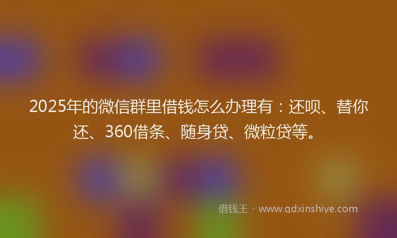 2025年的微信群里借钱怎么办理有：还呗、替你还、360借条、随身贷、微粒贷等。