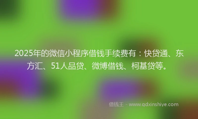 2025年的微信小程序借钱手续费有：快贷通、东方汇、51人品贷、微博借钱、柯基贷等。