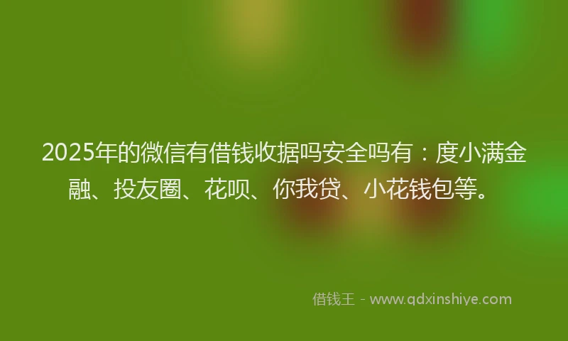 2025年的微信有借钱收据吗安全吗有：度小满金融、投友圈、花呗、你我贷、小花钱包等。