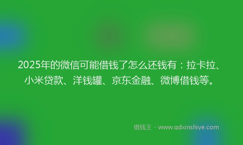 2025年的微信可能借钱了怎么还钱有：拉卡拉、小米贷款、洋钱罐、京东金融、微博借钱等。
