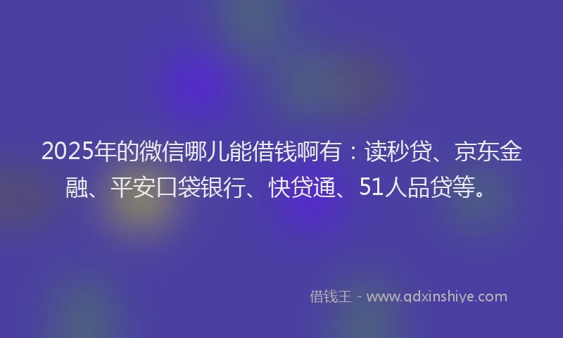 2025年的微信哪儿能借钱啊有：读秒贷、京东金融、平安口袋银行、快贷通、51人品贷等。