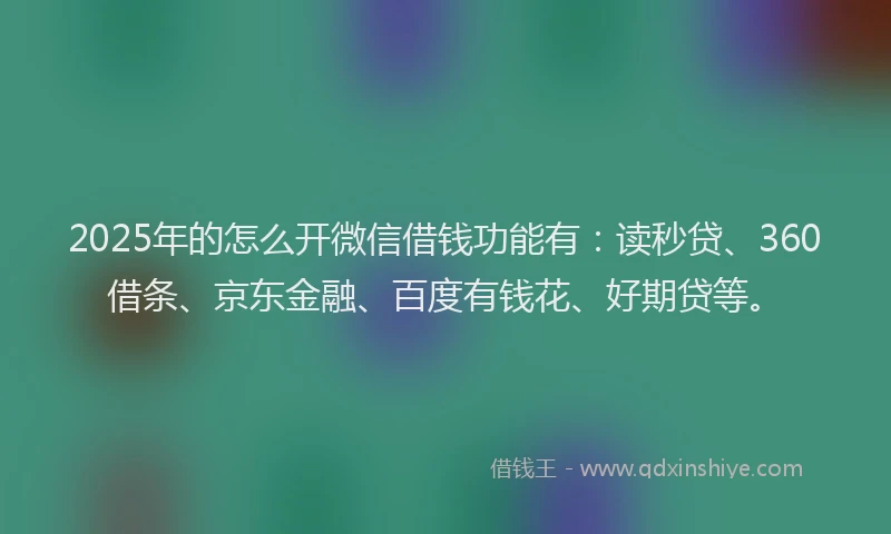 2025年的怎么开微信借钱功能有：读秒贷、360借条、京东金融、百度有钱花、好期贷等。