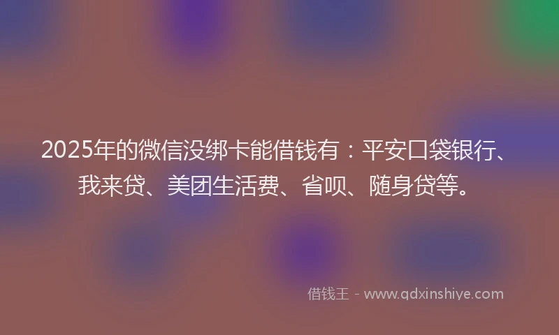 2025年的微信没绑卡能借钱有：平安口袋银行、我来贷、美团生活费、省呗、随身贷等。