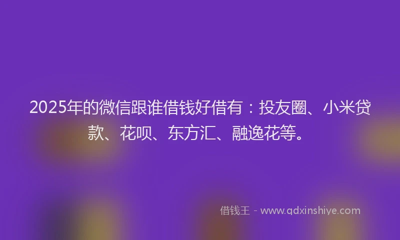 2025年的微信跟谁借钱好借有：投友圈、小米贷款、花呗、东方汇、融逸花等。