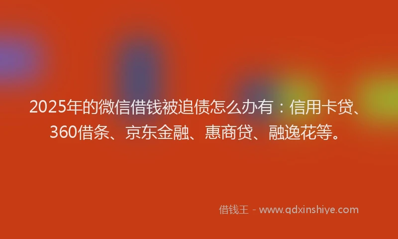 2025年的微信借钱被追债怎么办有：信用卡贷、360借条、京东金融、惠商贷、融逸花等。
