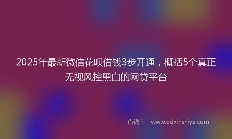 2025年最新微信花呗借钱3步开通，概括5个真正无视风控黑白的网贷平台