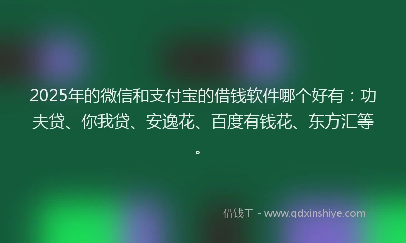 2025年的微信和支付宝的借钱软件哪个好有：功夫贷、你我贷、安逸花、百度有钱花、东方汇等。