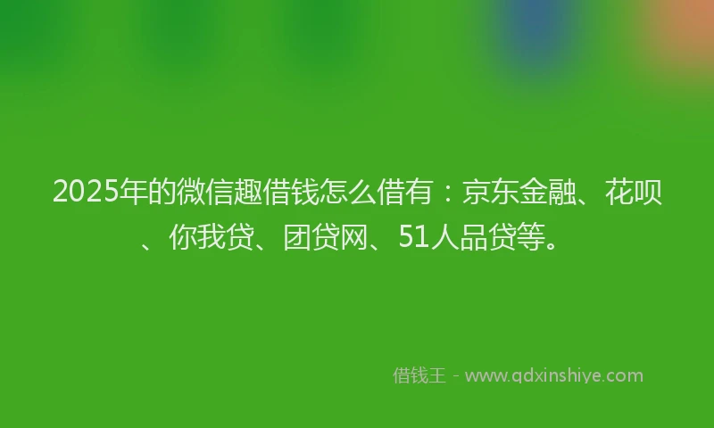 2025年的微信趣借钱怎么借有：京东金融、花呗、你我贷、团贷网、51人品贷等。