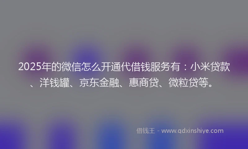 2025年的微信怎么开通代借钱服务有：小米贷款、洋钱罐、京东金融、惠商贷、微粒贷等。