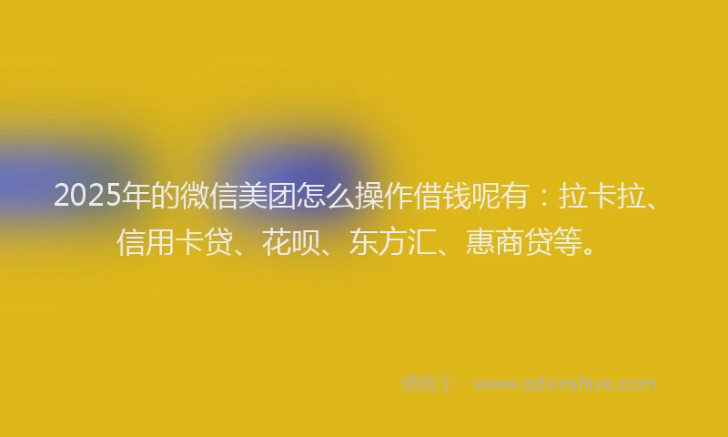 2025年的微信美团怎么操作借钱呢有：拉卡拉、信用卡贷、花呗、东方汇、惠商贷等。