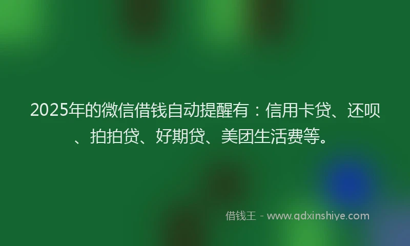 2025年的微信借钱自动提醒有：信用卡贷、还呗、拍拍贷、好期贷、美团生活费等。