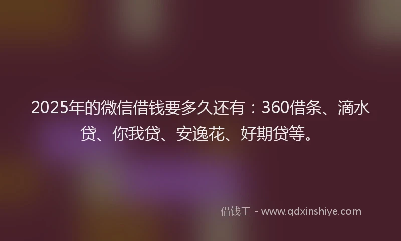 2025年的微信借钱要多久还有：360借条、滴水贷、你我贷、安逸花、好期贷等。