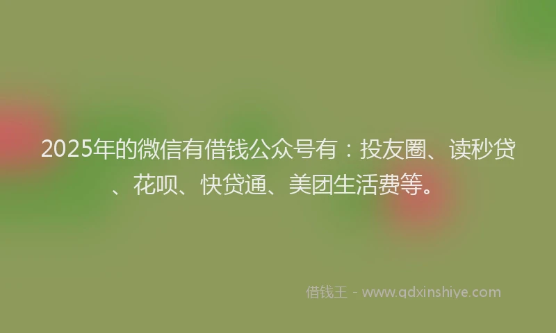 2025年的微信有借钱公众号有：投友圈、读秒贷、花呗、快贷通、美团生活费等。