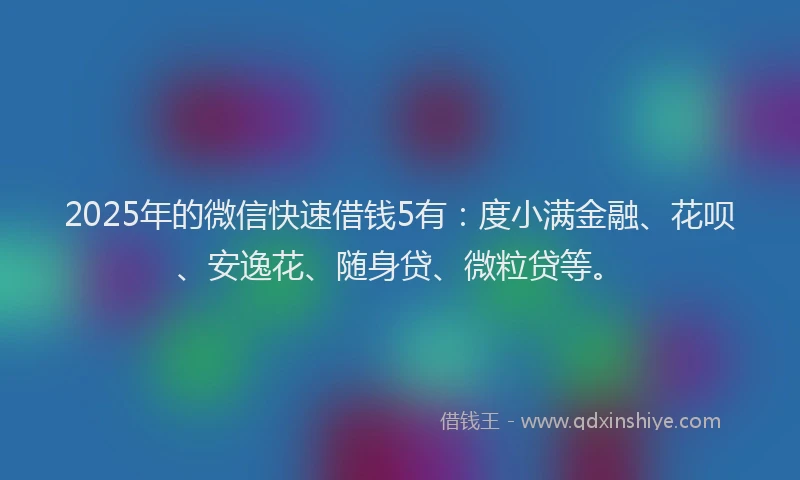 2025年的微信快速借钱5有：度小满金融、花呗、安逸花、随身贷、微粒贷等。