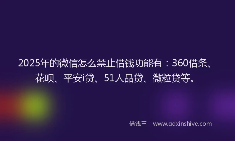 2025年的微信怎么禁止借钱功能有：360借条、花呗、平安i贷、51人品贷、微粒贷等。