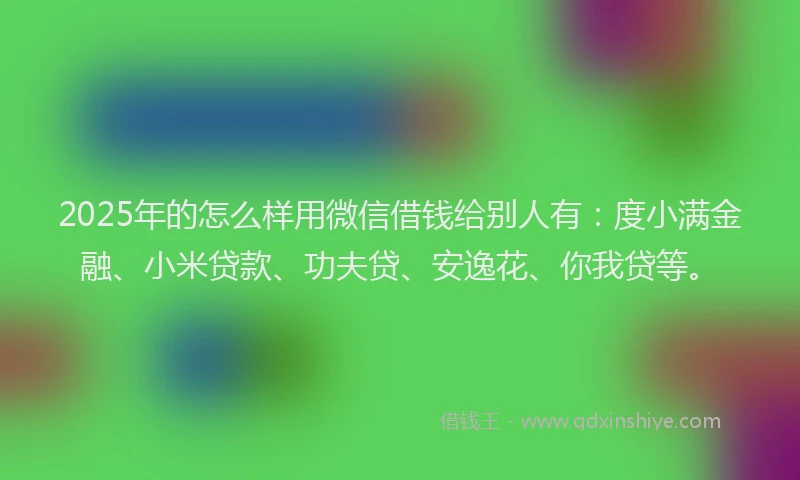 2025年的怎么样用微信借钱给别人有：度小满金融、小米贷款、功夫贷、安逸花、你我贷等。