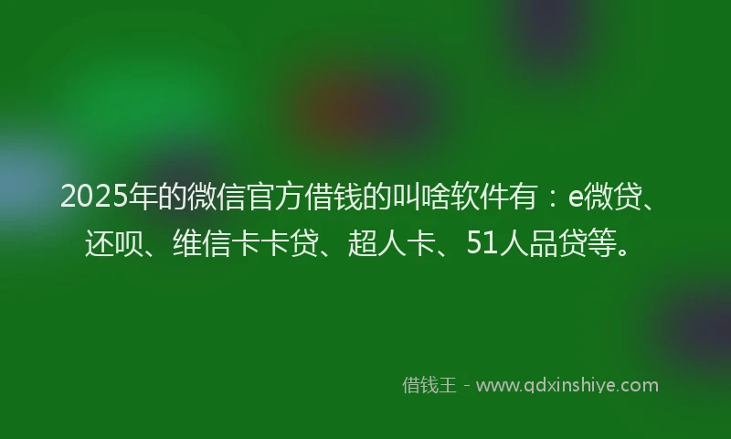 2025年的微信官方借钱的叫啥软件有：e微贷、还呗、维信卡卡贷、超人卡、51人品贷等。