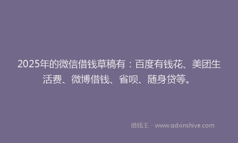 2025年的微信借钱草稿有：百度有钱花、美团生活费、微博借钱、省呗、随身贷等。