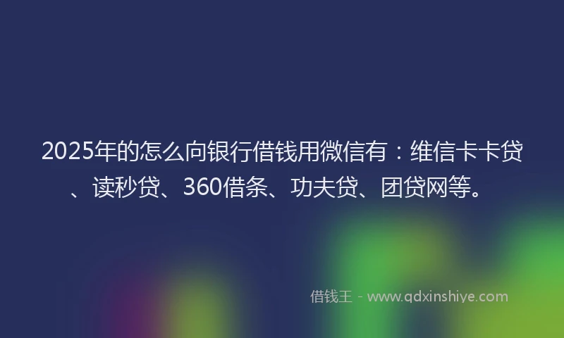 2025年的怎么向银行借钱用微信有：维信卡卡贷、读秒贷、360借条、功夫贷、团贷网等。