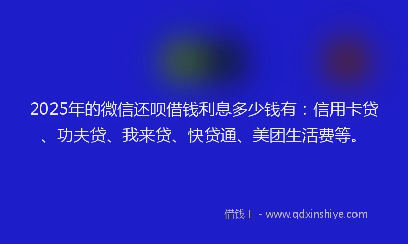 2025年的微信还呗借钱利息多少钱有：信用卡贷、功夫贷、我来贷、快贷通、美团生活费等。