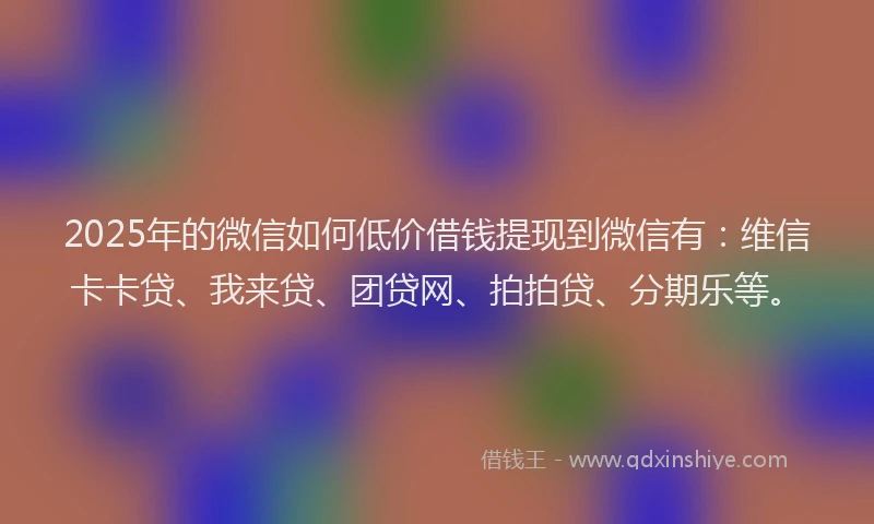 2025年的微信如何低价借钱提现到微信有：维信卡卡贷、我来贷、团贷网、拍拍贷、分期乐等。