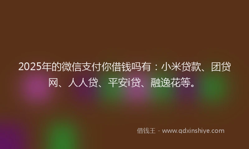 2025年的微信支付你借钱吗有：小米贷款、团贷网、人人贷、平安i贷、融逸花等。