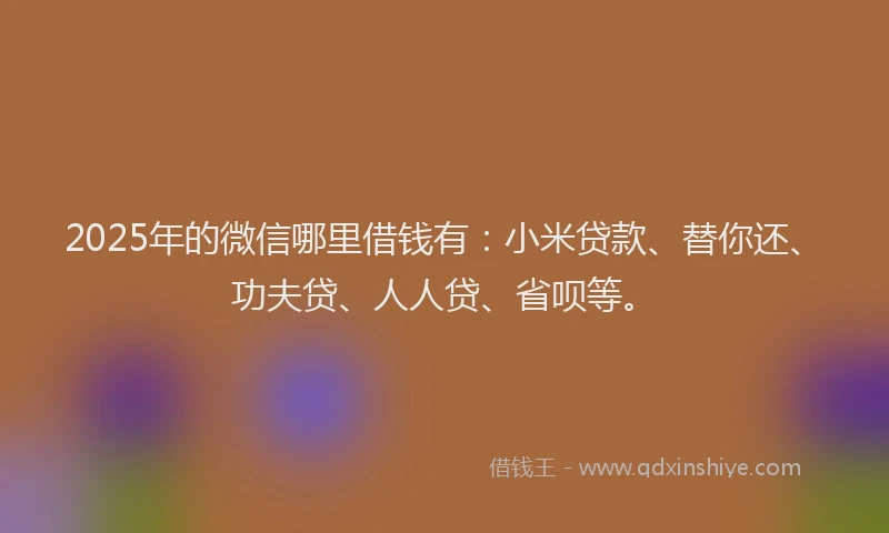 2025年的微信哪里借钱有：小米贷款、替你还、功夫贷、人人贷、省呗等。